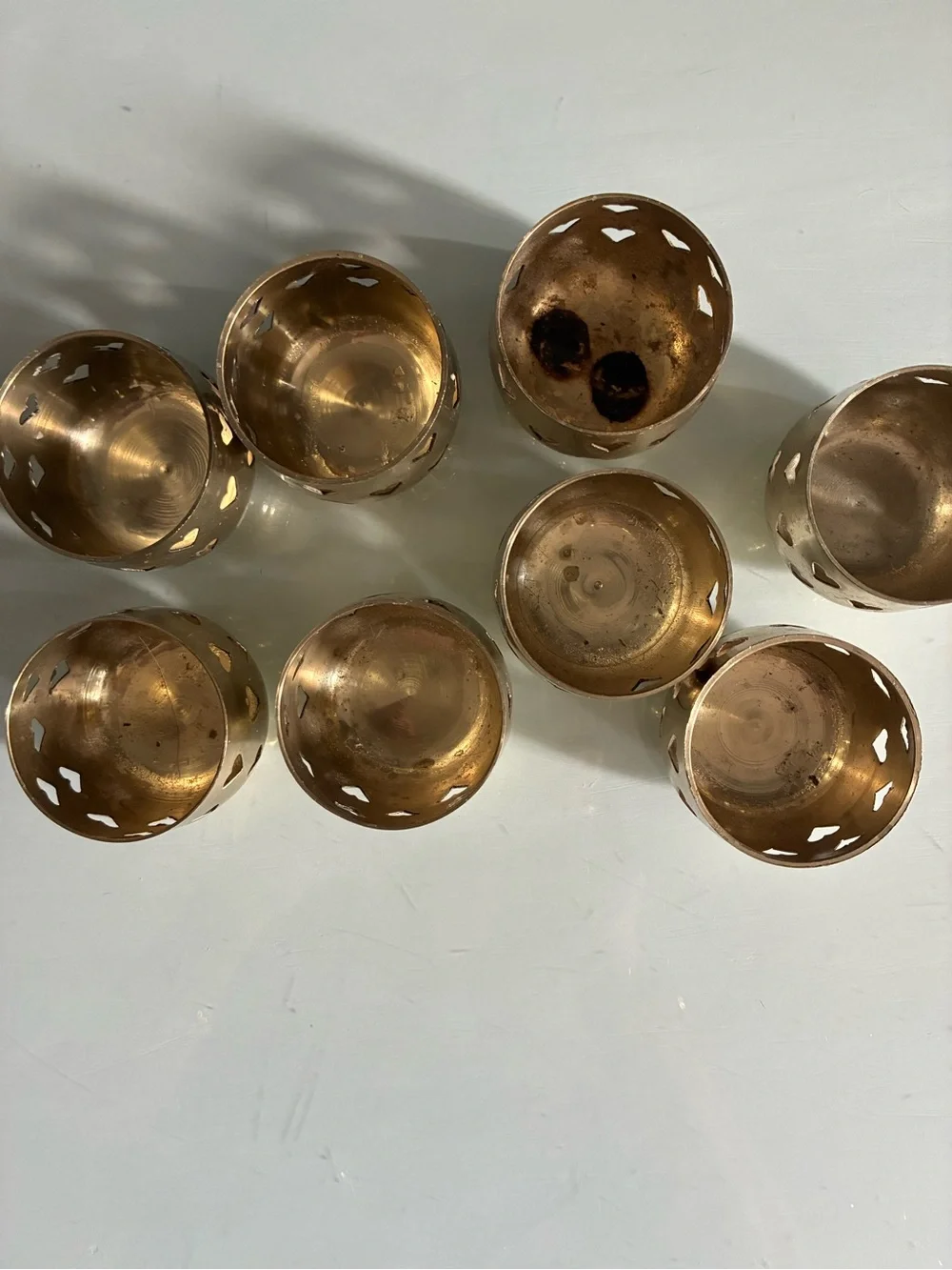 Vintage Brass Gold Heart Cutout Votive Candle Holders - Set of 8